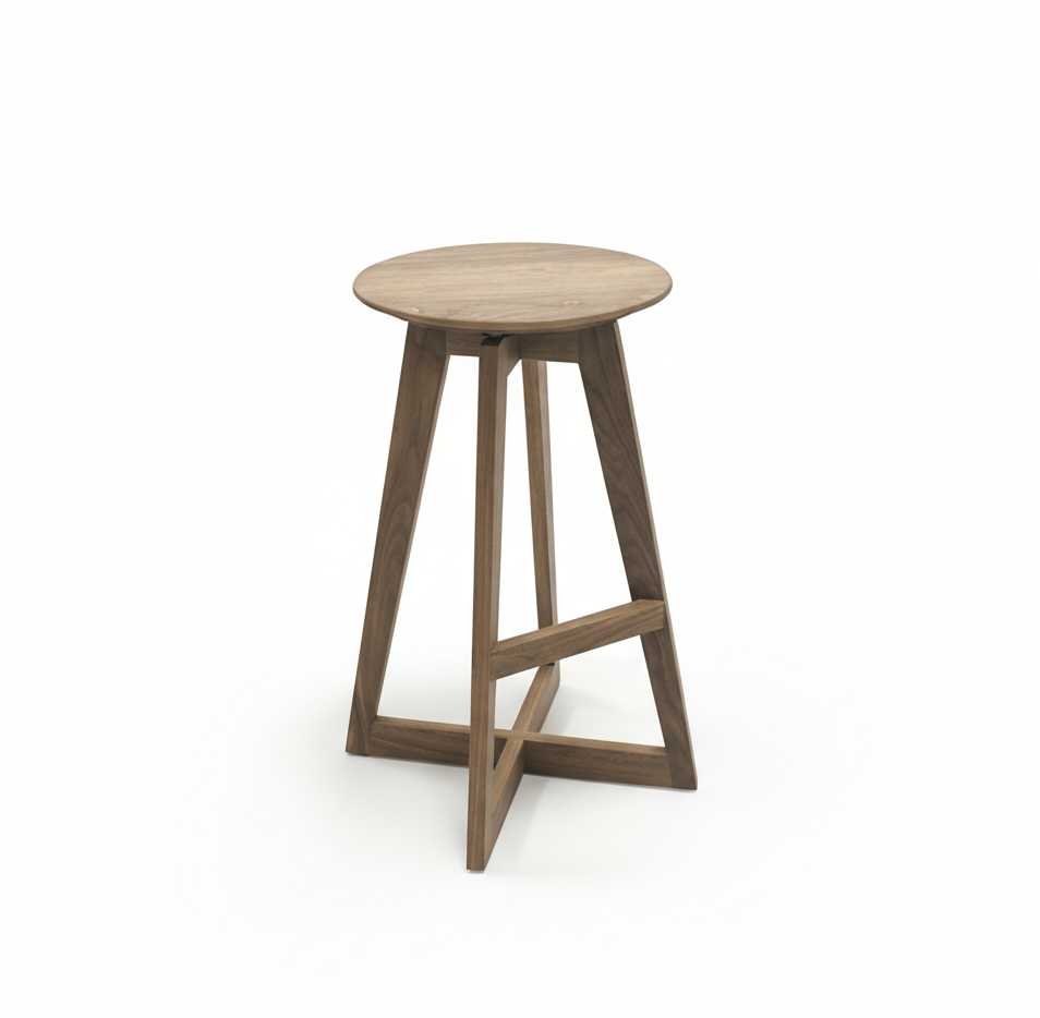 Wooden stool on a white background