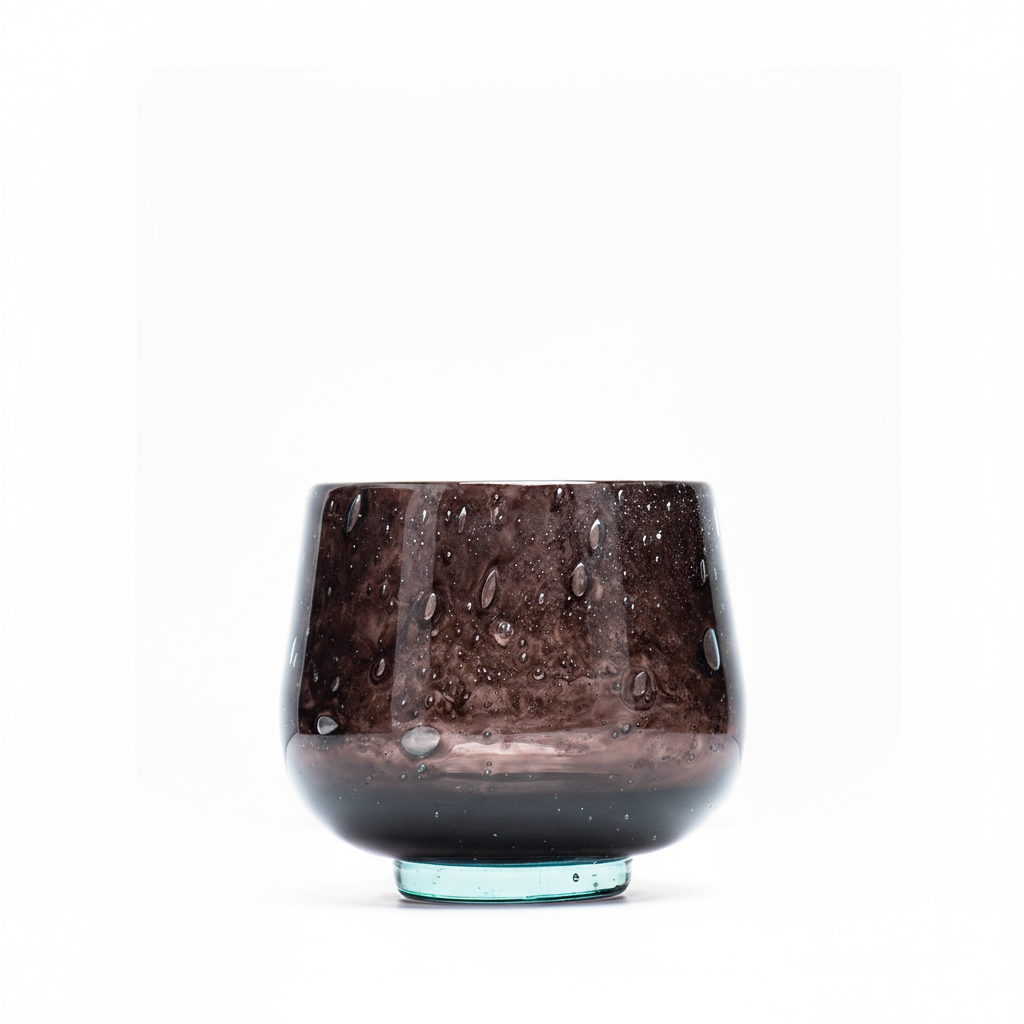 A brown and beige Clovis XS Brunette vase with a round shape displayed against a white background.