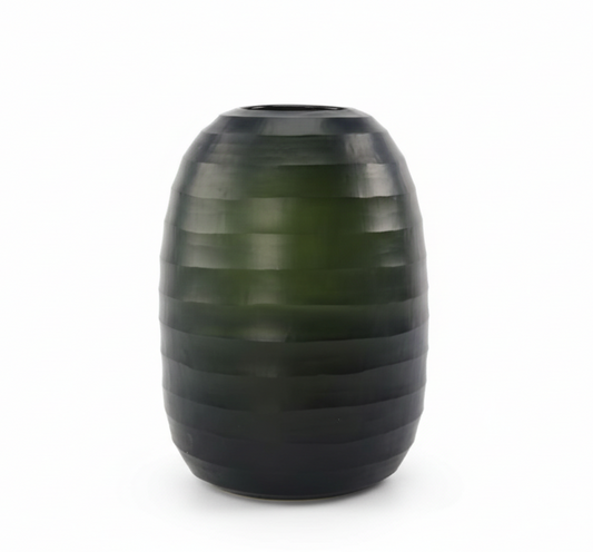 Black ribbed vase on a white background