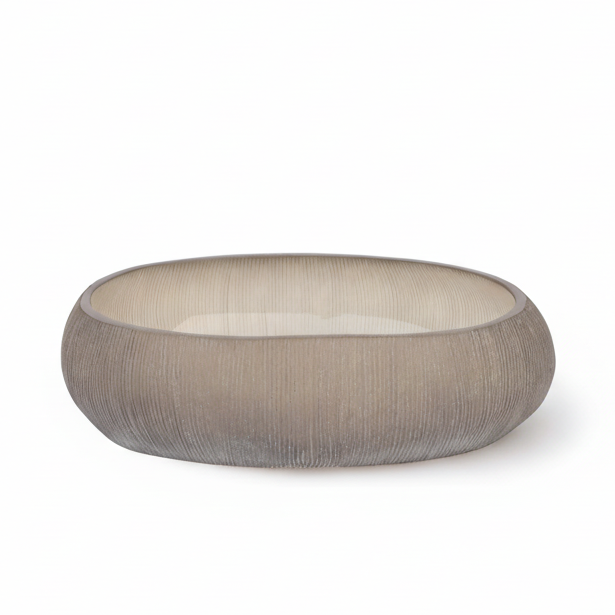 Round woven ottoman on a white background