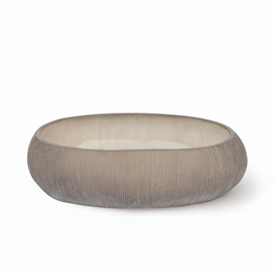 Round woven ottoman on a white background