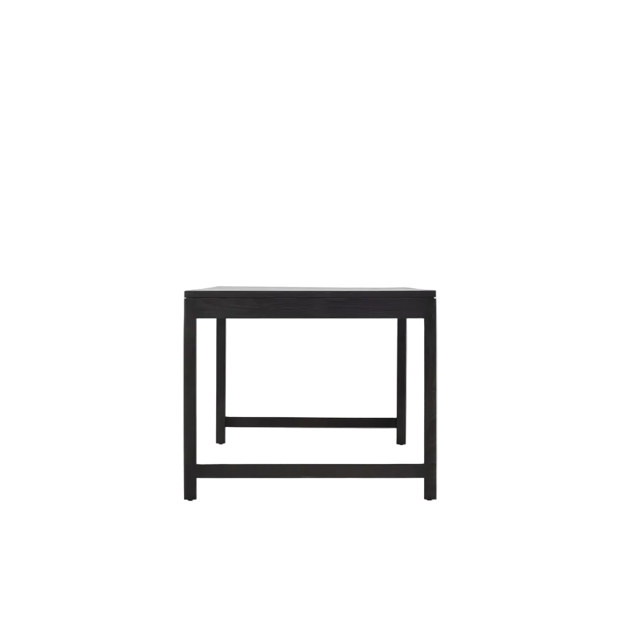 Black metal side table on a white background