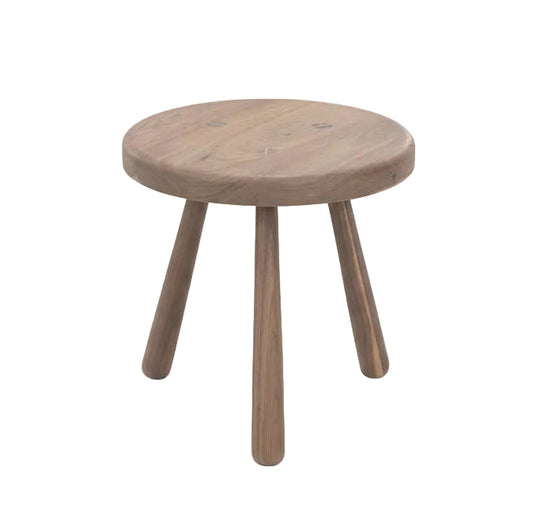 Wooden stool with three legs on a white background