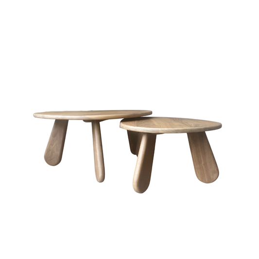 Wooden coffee table with a minimalist design on a white background