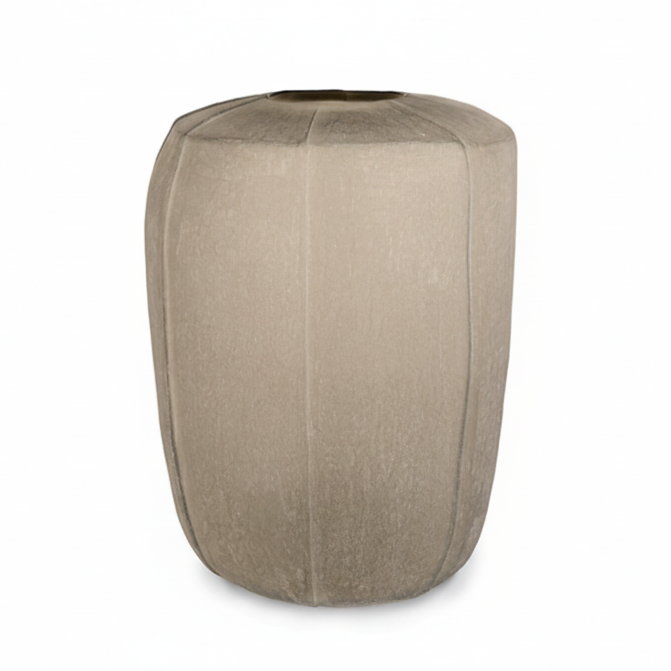 Beige fabric ottoman on a white background