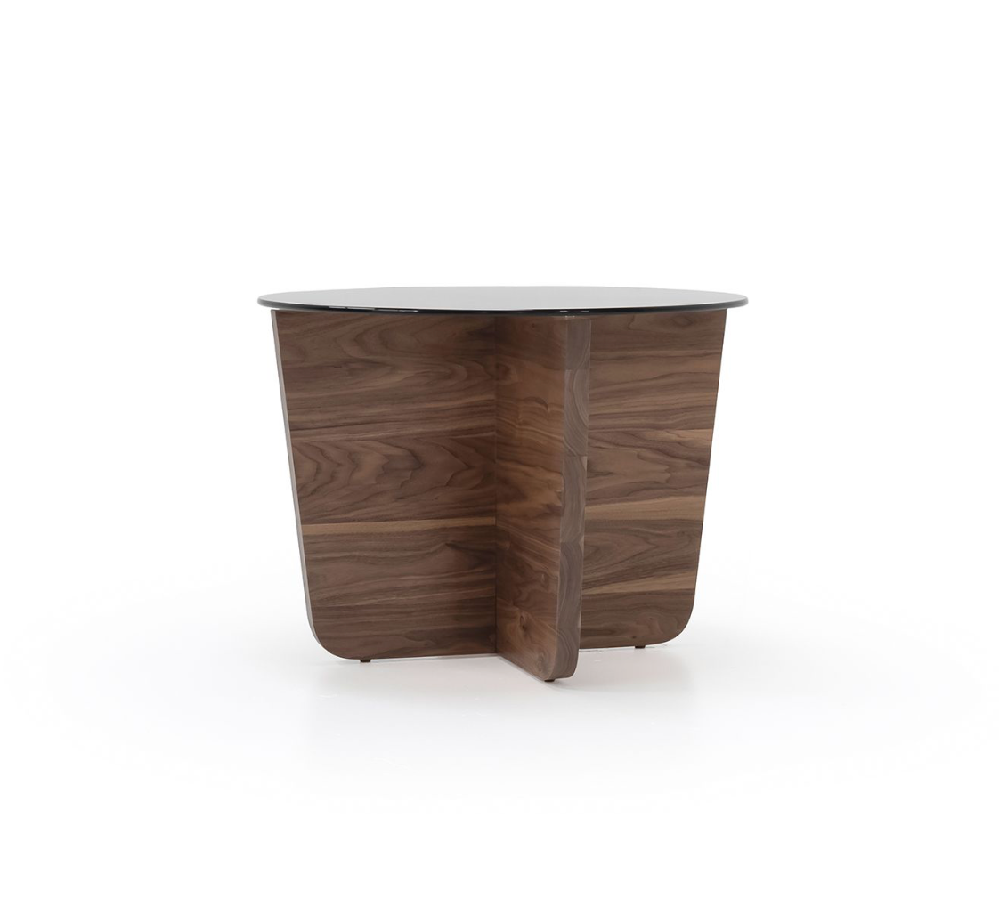 Wooden side table with a white background