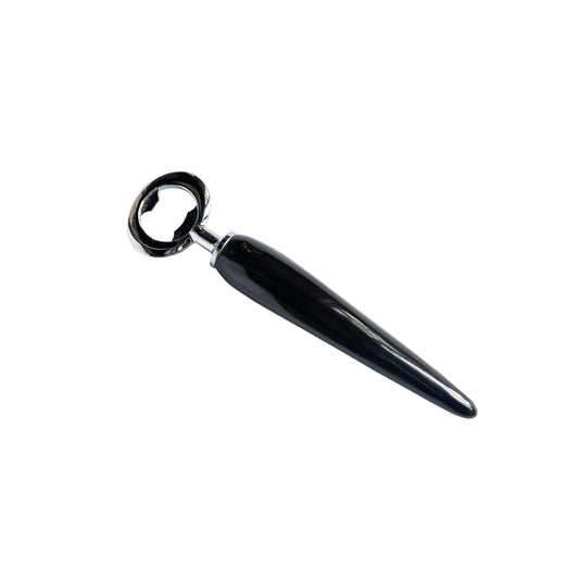 Black bottle opener on a white background