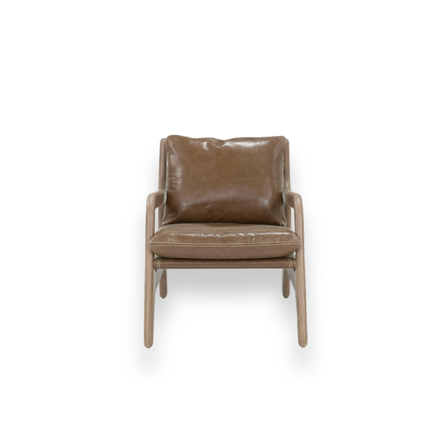 Brown leather armchair on a white background